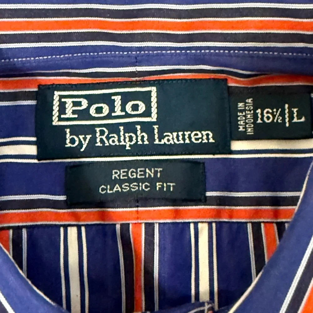 Polo by‎ Ralph Lauren Men's Striped Button-Up Shirt Regent Classic Fit Large